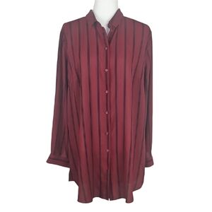 Burgundy Striped Tunic Dress Shirt by Divided by H&M Red Black Button Down